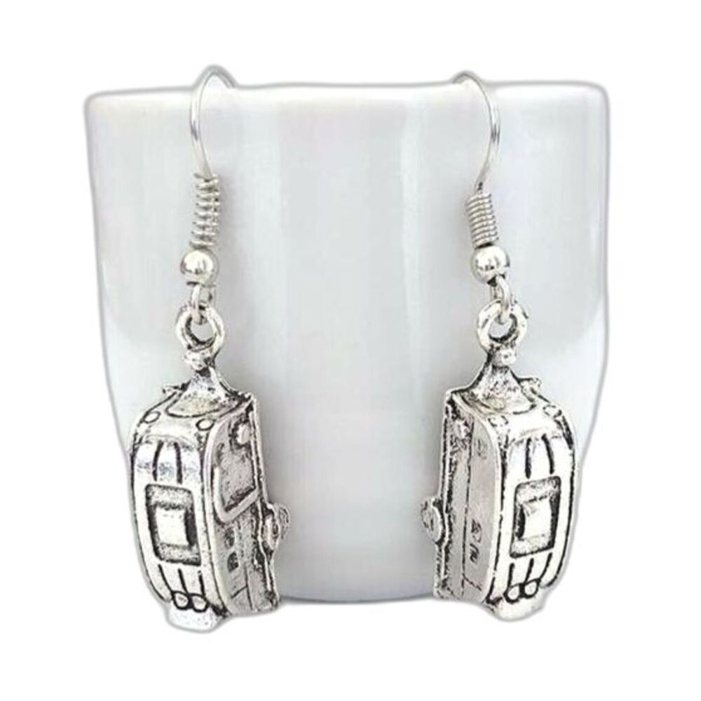 Vintage Happy Camper Earrings NEW Silver Travel Trailer RV 3D Dangle Detailed!